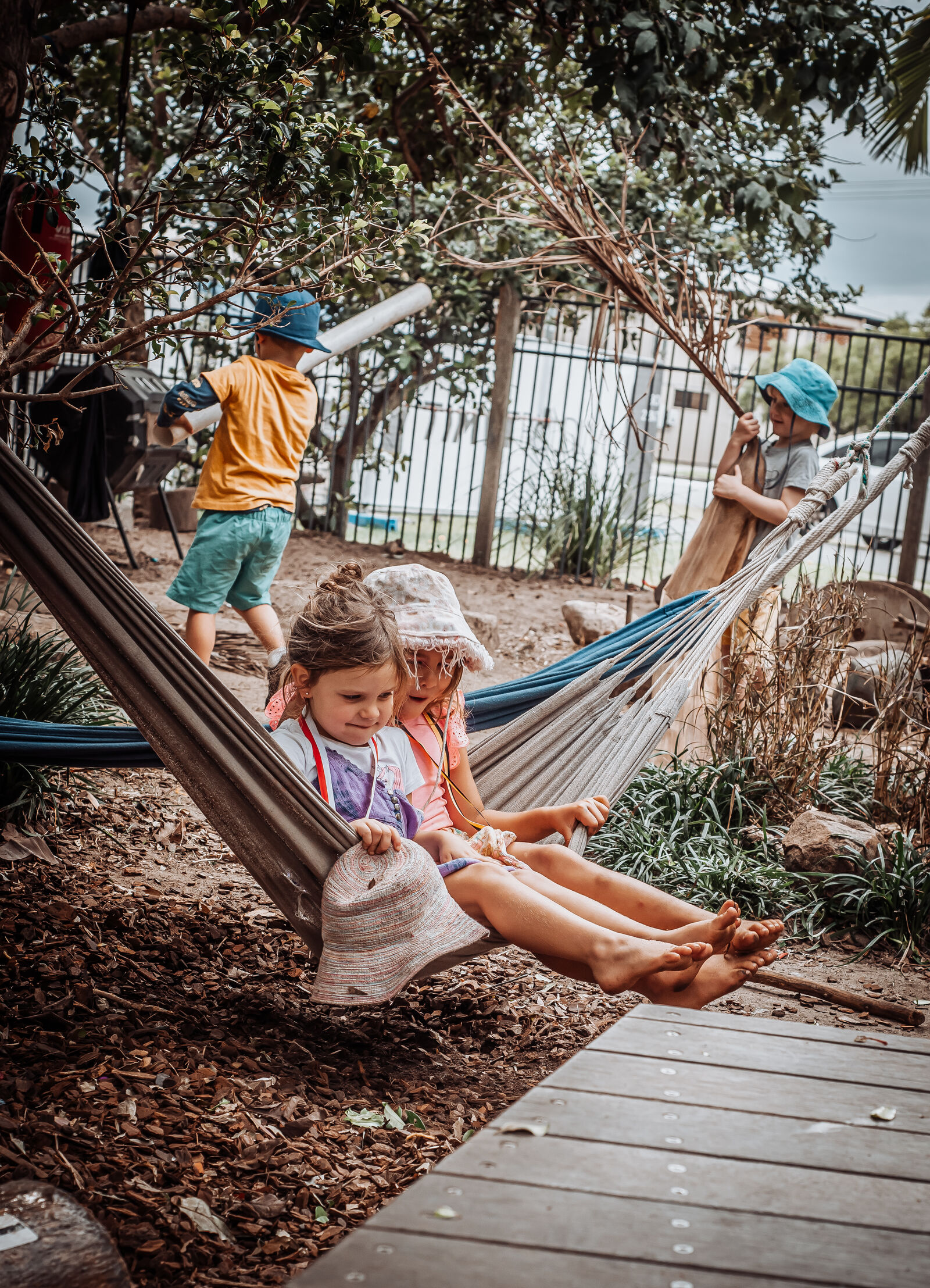 Two girls in hammock